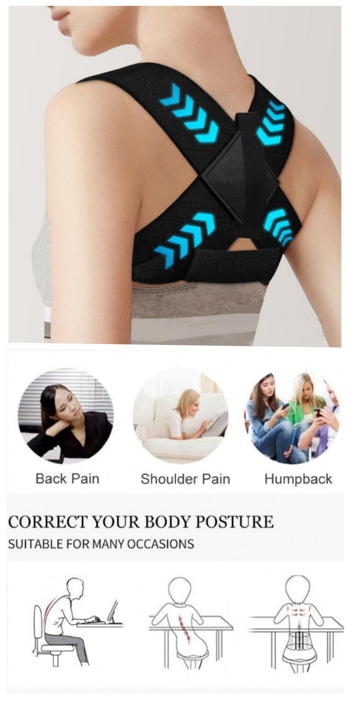 Back Posture Correction Adjustable Bra Neck Support Training Equipment, Clavicle Support Belt, Lumbar Support Belt, Back Splint Adjustable, Straightener, Body Remodeling, Shoulder And Back Support Correction Belt For Men And Women