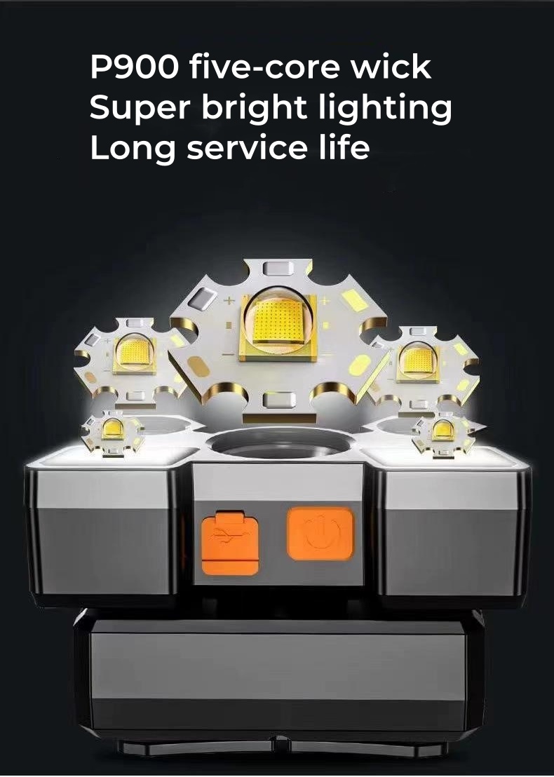 1PC 5 LED Headlamp Rechargeable Strong Light Headlight Camping Adventure Fishing Head Light Flashlight，1PC Waterproof Rechargeable Headlamp With 5 Ultra-Bright LED Lights, 4 Lighting Modes, Built-In 18650 Lithium Battery, Strong Light Flashlight For Fishing, Night Riding, Long-Range Ultra-Bright LED Mining Flashlight For Home Use, Adjustable Head Circumference, Very Suitable Camping, Hiking And Fishing