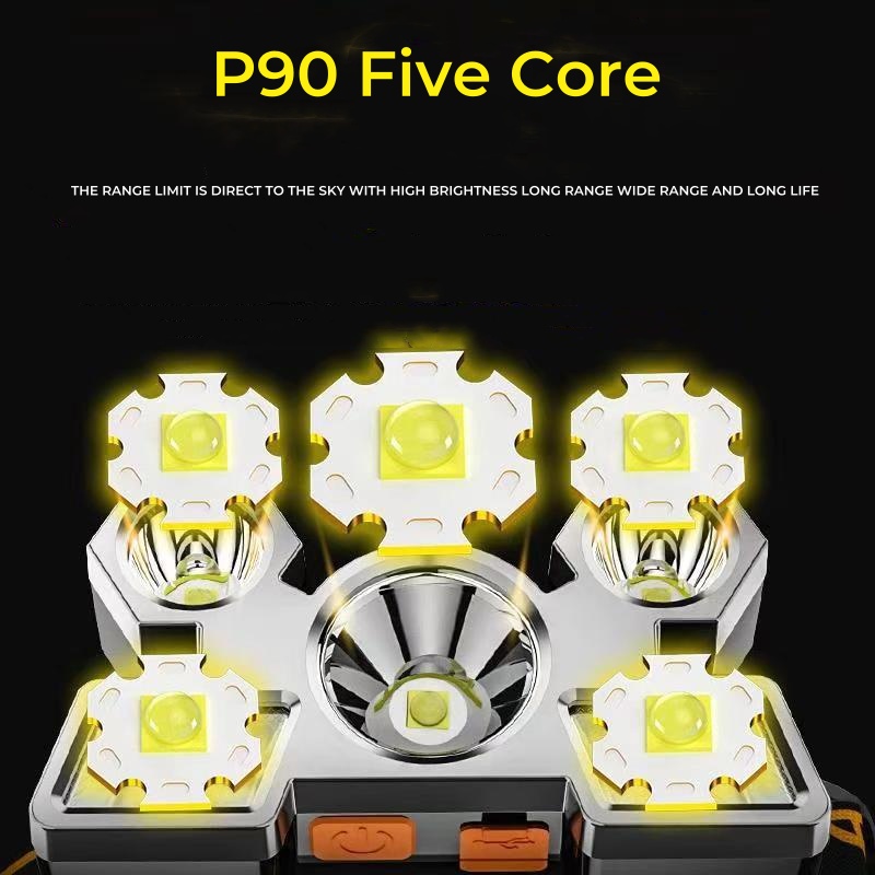 1PC 5 LED Headlamp Rechargeable Strong Light Headlight Camping Adventure Fishing Head Light Flashlight，1PC Waterproof Rechargeable Headlamp With 5 Ultra-Bright LED Lights, 4 Lighting Modes, Built-In 18650 Lithium Battery, Strong Light Flashlight For Fishing, Night Riding, Long-Range Ultra-Bright LED Mining Flashlight For Home Use, Adjustable Head Circumference, Very Suitable Camping, Hiking And Fishing