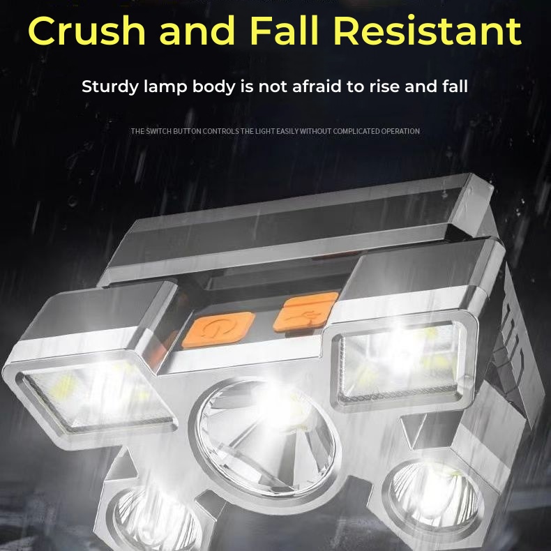 1PC 5 LED Headlamp Rechargeable Strong Light Headlight Camping Adventure Fishing Head Light Flashlight，1PC Waterproof Rechargeable Headlamp With 5 Ultra-Bright LED Lights, 4 Lighting Modes, Built-In 18650 Lithium Battery, Strong Light Flashlight For Fishing, Night Riding, Long-Range Ultra-Bright LED Mining Flashlight For Home Use, Adjustable Head Circumference, Very Suitable Camping, Hiking And Fishing