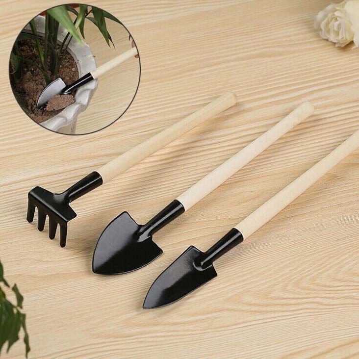 3pcs/set Mini Gardening Tools With Wood Handles, Children Garden Shovel Suitable For Potting/transplanting/loosening Soil/weeding/flower Planting