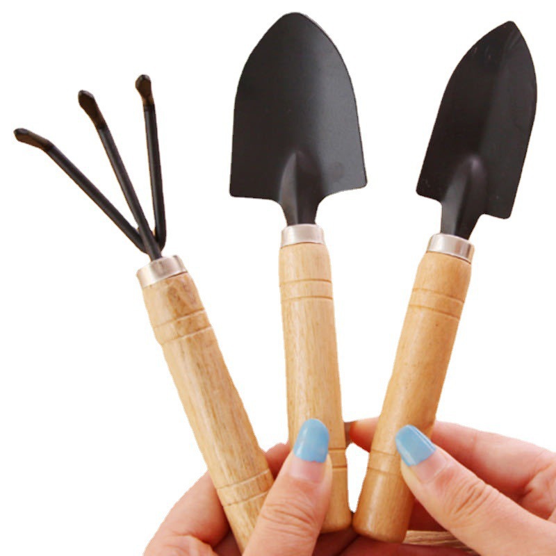 3pcs/set Mini Gardening Tools With Wood Handles, Children Garden Shovel Suitable For Potting/transplanting/loosening Soil/weeding/flower Planting