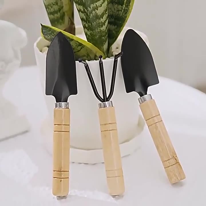 3pcs/set Mini Gardening Tools With Wood Handles, Children Garden Shovel Suitable For Potting/transplanting/loosening Soil/weeding/flower Planting