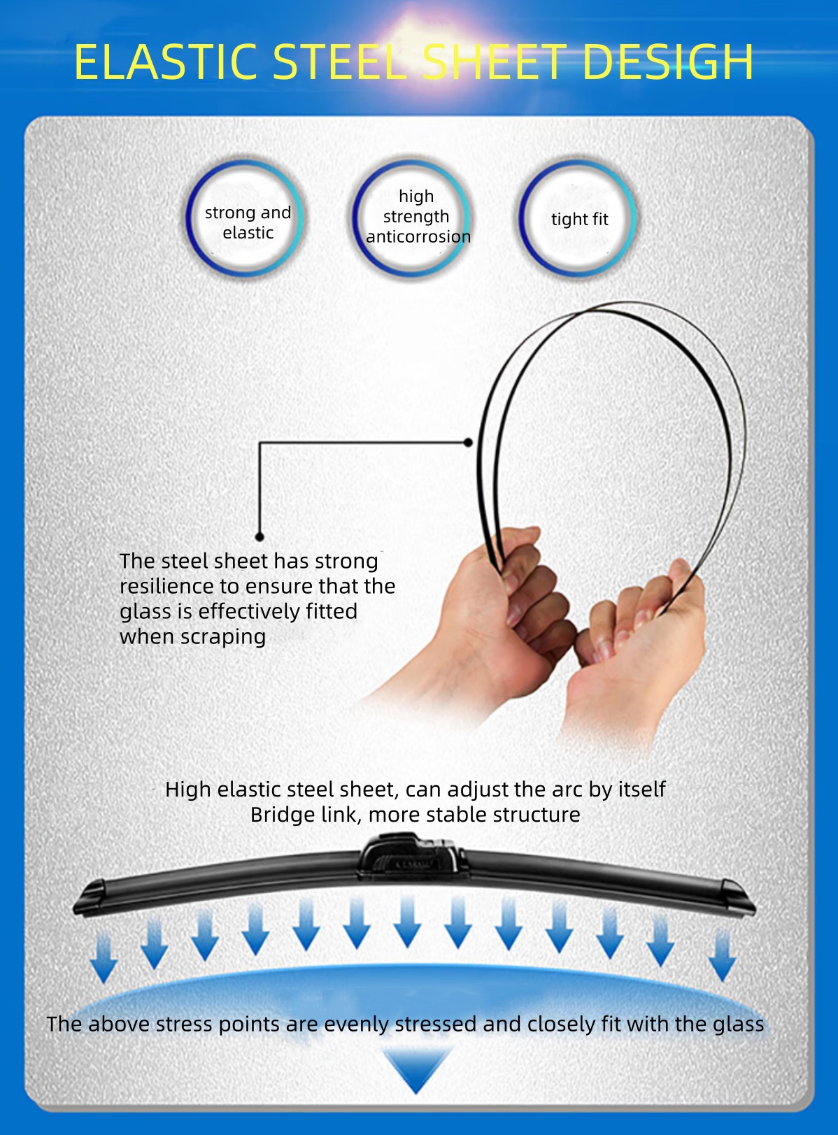 CARALL S850 Boneless Wiper Universal Lucas Wiper  14" 16" 18" 19" 20" 21" 22" 24" 26"28",Car Windshield Wiper Blades U-Type Universal Soft Rubber Frameless Bracketless Car Wipers