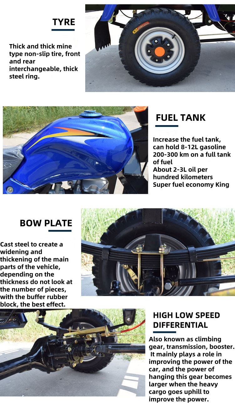 The new three-wheeled motorcycle fuel household agricultural cargo cargo area Shenshuileng export gasoline three-wheeled vehicle